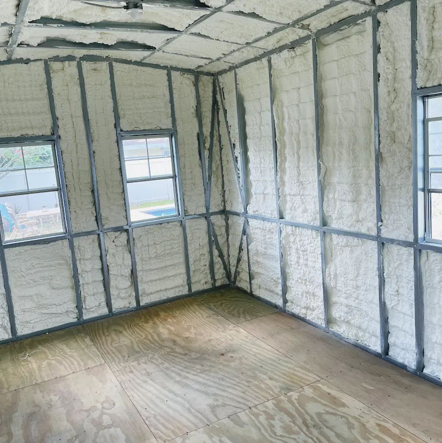 Closed-cell spray foam insulation applied to wall cavities in a residential project in Cortlandt